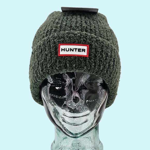 Hunter Hat Beanie Green Texture Cuffed Knit Logo Outdoor